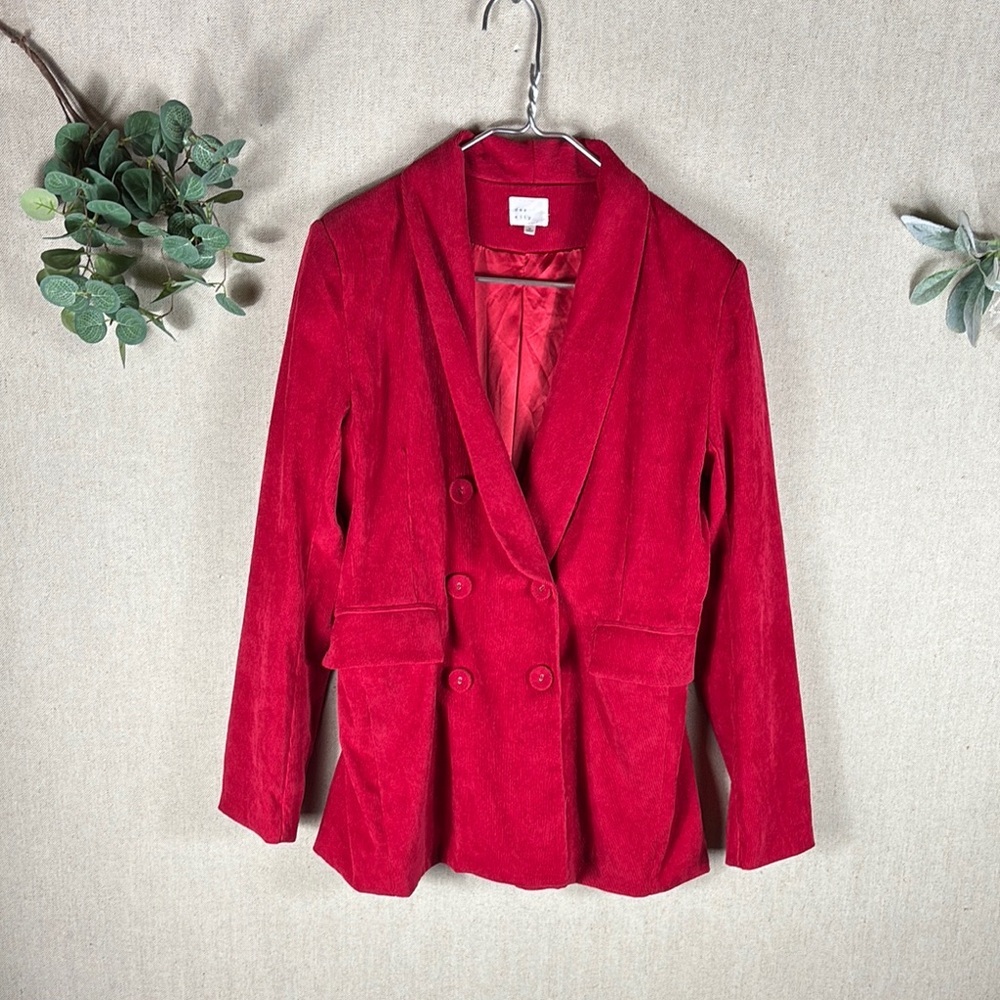 Dee Elly > Red Double-Breasted Women's Corduroy Jacket